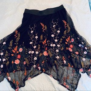 Floral Embroidered Asymmetrical Skirt